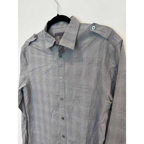 John Varvatos Gray Micro Stripe Plaid Button Down Shirt, Men's Size SMALL - Picture 2 of 7